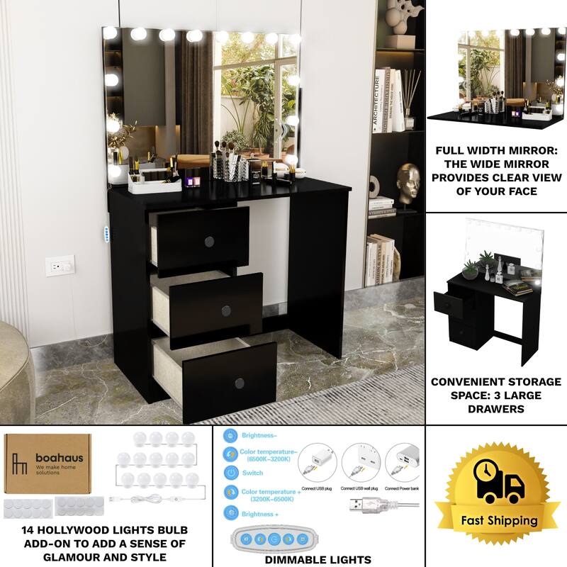 Boahaus Black Kids & Teen Makeup Vanity Table