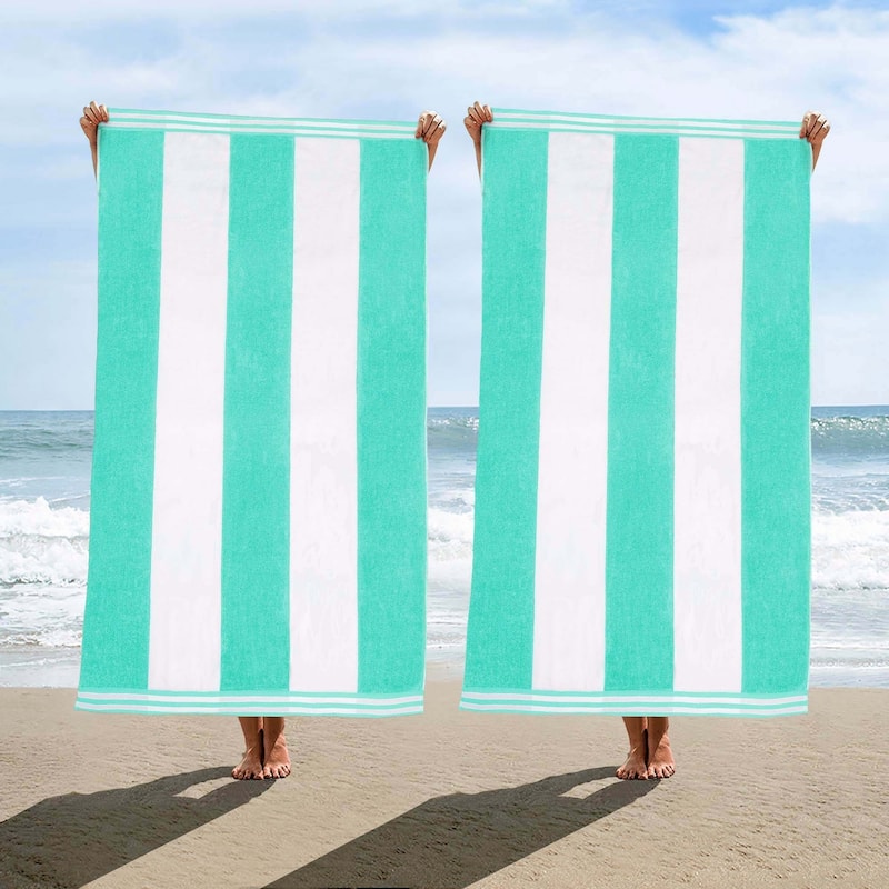 Cabana Stripe Oversized Cotton Beach 2 Piece Towel Set by Superior - Mint