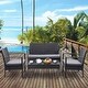 Costway 4 PCS Outdoor Patio Rattan Wicker Furniture Set Table Sofa Cushioned Deck Black - Thumbnail 0