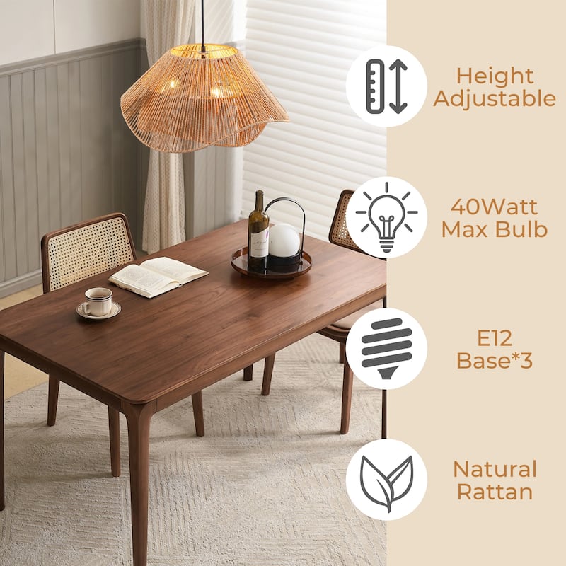 FTL 19 inch Rattan Pendant Light Fixture Boho