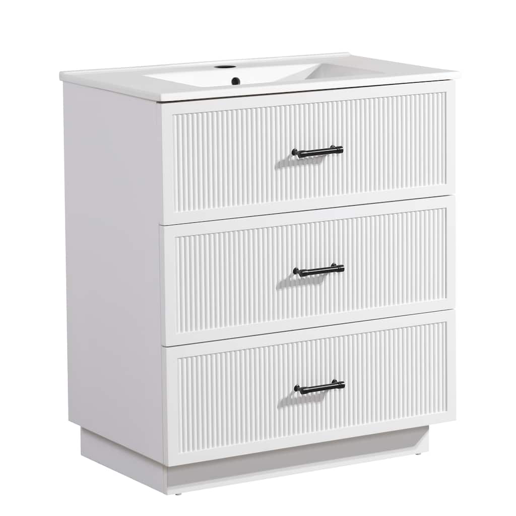 30 Inch Floor Standing Bathroom Vanity with Ceramic Sink and 2 Drawers