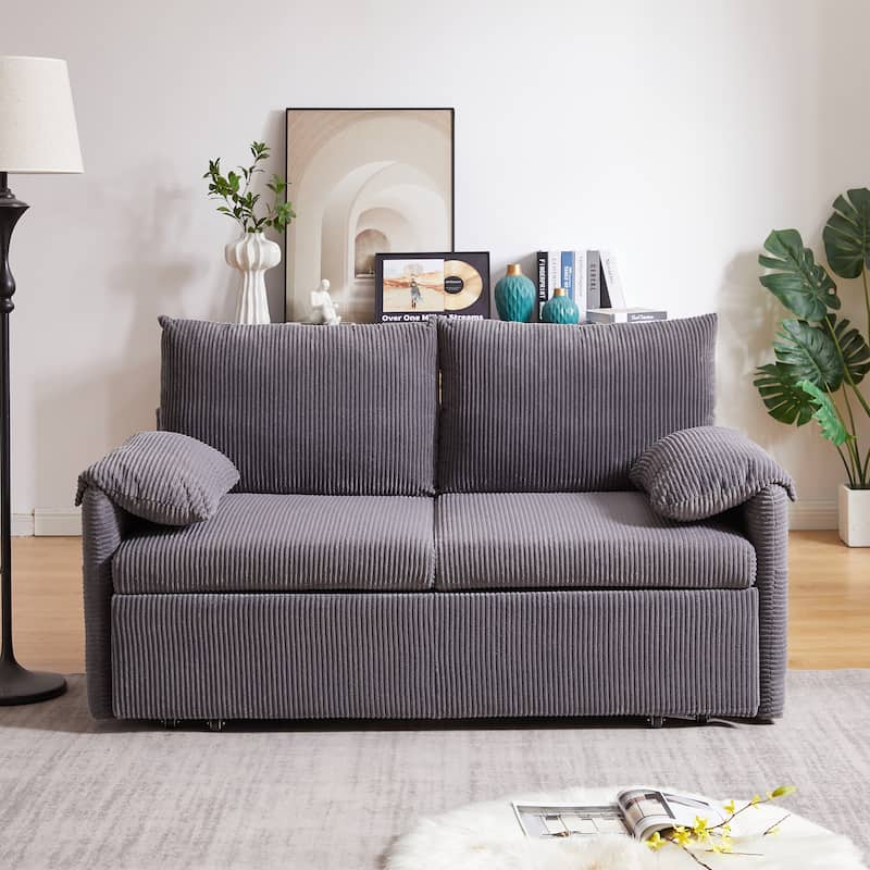 64.5" Loveseat Sofa with Pullout Bed,Corduroy Convertible Sleeper Sofa