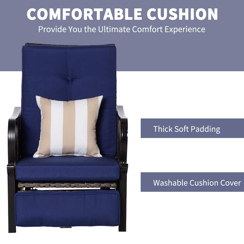 Outsunny Adjustable Patio Rattan Leisure Chair, Outdoor Relax PE Rattan Recline Lounge Furniture, w/ Cushion & Armrest