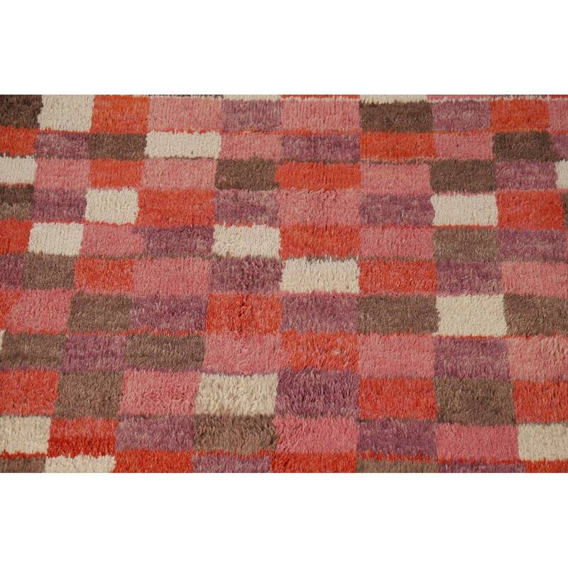 All-Over Checkered Moroccan Oriental Area Rug Handmade Wool Carpet - 5'1" x 6'6"