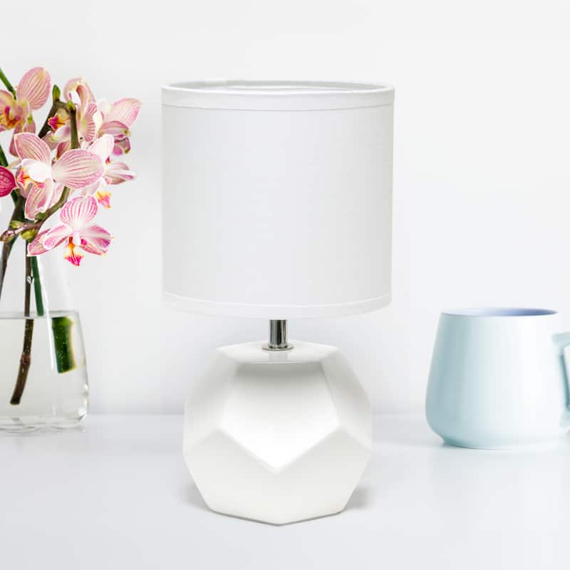 10.24" Modern Geometric Table Lamp with Ceramic Base and Fabric Shade for Bedroom or Office - 5.51"L x 5.51"W x 10.24"H