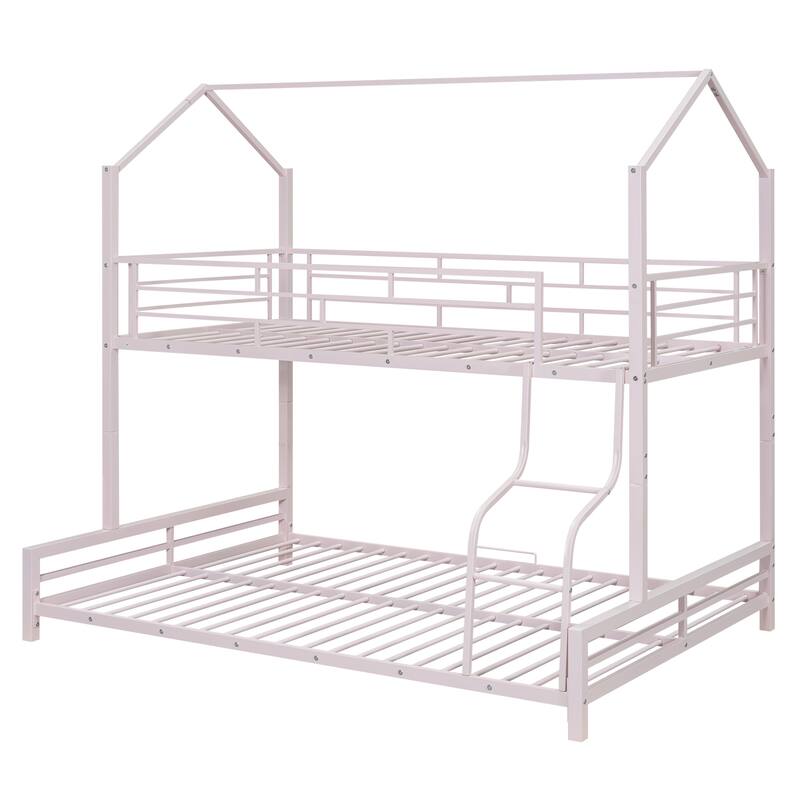 Heavy Duty Metal Bunk Bed with Ladder and Full-length Guardrail, Convertible 2 Beds, Twin over Full House Bed for Bedroom