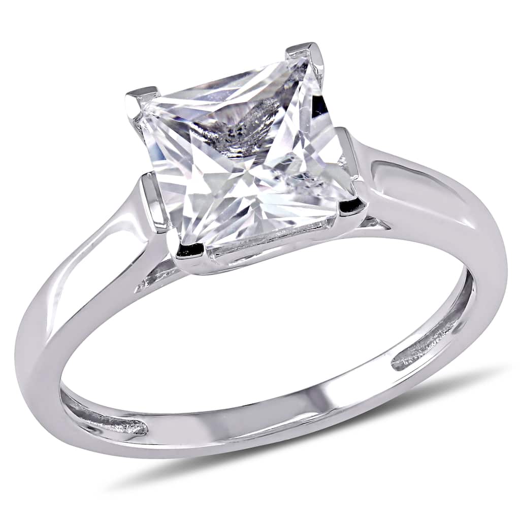 Miadora 10k White Gold White Square-cut Created Sapphire Solitaire Ring