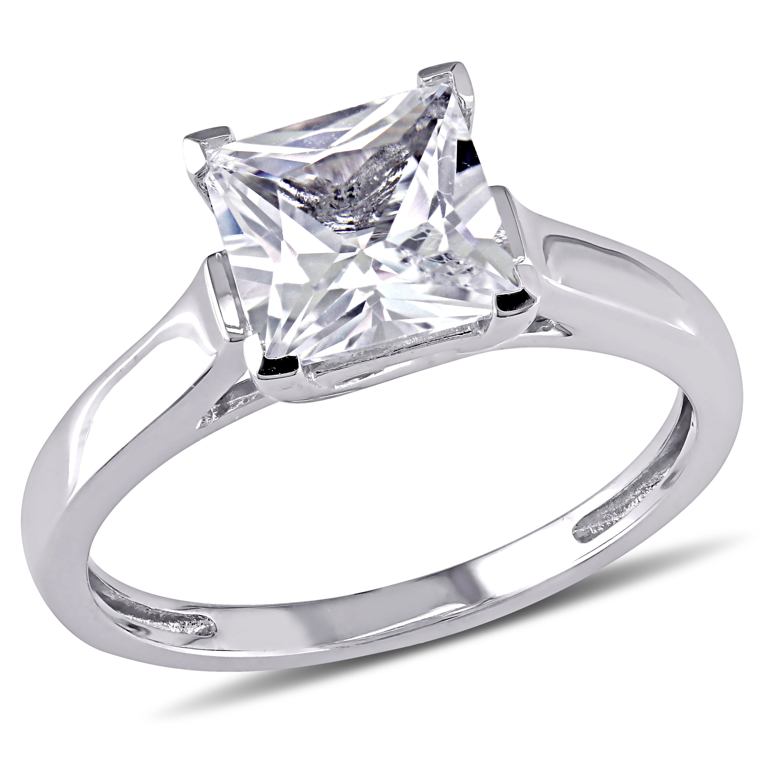 Miadora 10k White Gold White Square-cut Created Sapphire Solitaire Ring