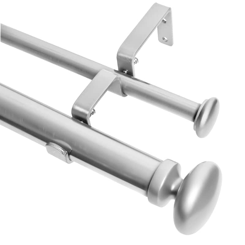 Meriville 1-Inch Diameter Prima Telescoping Double Window Treatment Curtain Rod - Satin Nickel - 84"-120"