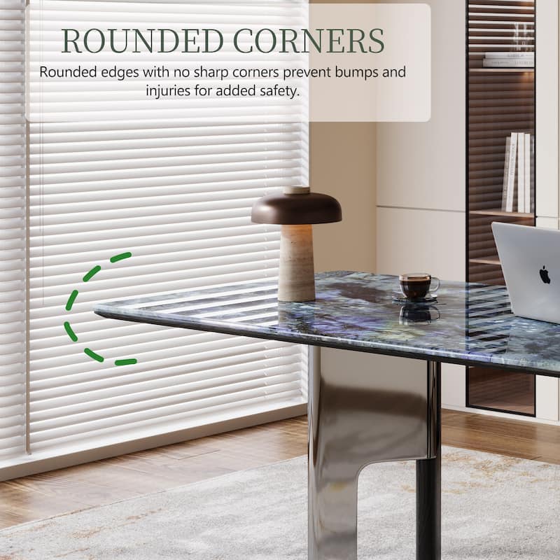 79” Modern Desk – Faux Marble Top & Solid Wood Legs For Office/study