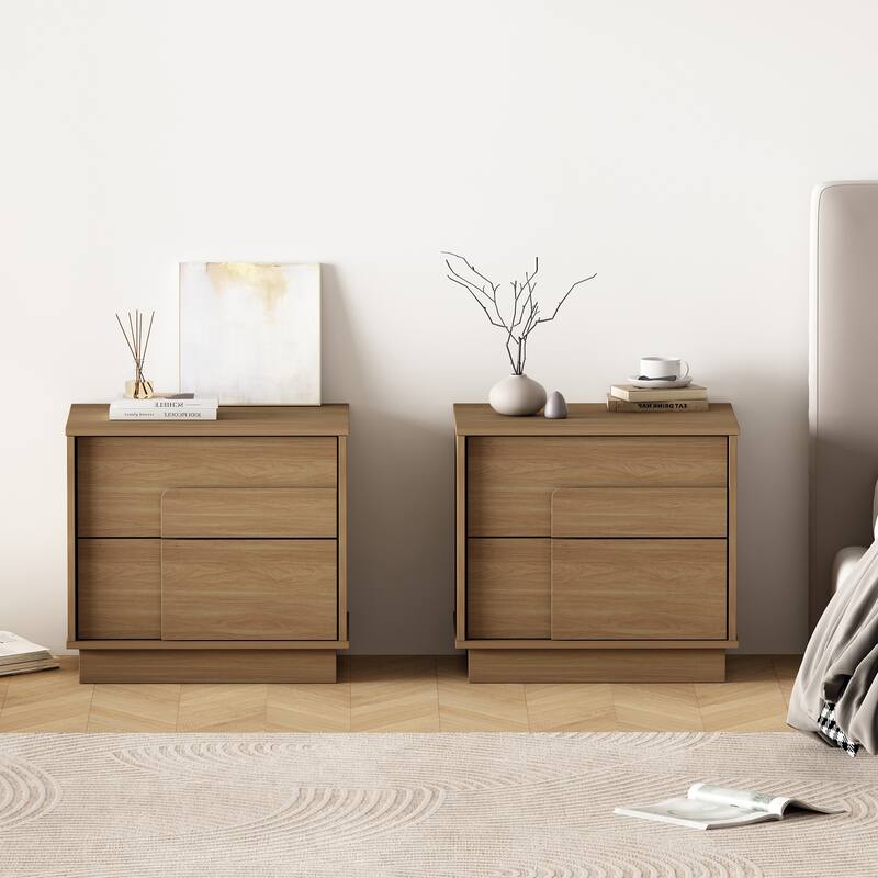 Manhattan Comfort Modern Horizon 2 Drawer Nightstand Set of 2 - Maple
