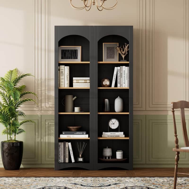 Farmhouse Free Standing 5 Tier Bookshelves Set of 2 with Adjustable Shelves for Versatile Storage