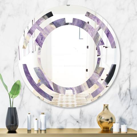 Designart 'Geometric Purple Glacier' Printed Modern Round or Oval Wall Mirror - Space
