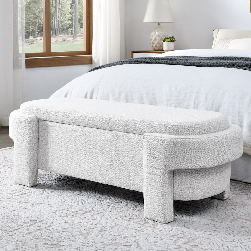 Linen Fabric Upholstered Bench with Large Storage Space Living Room ...