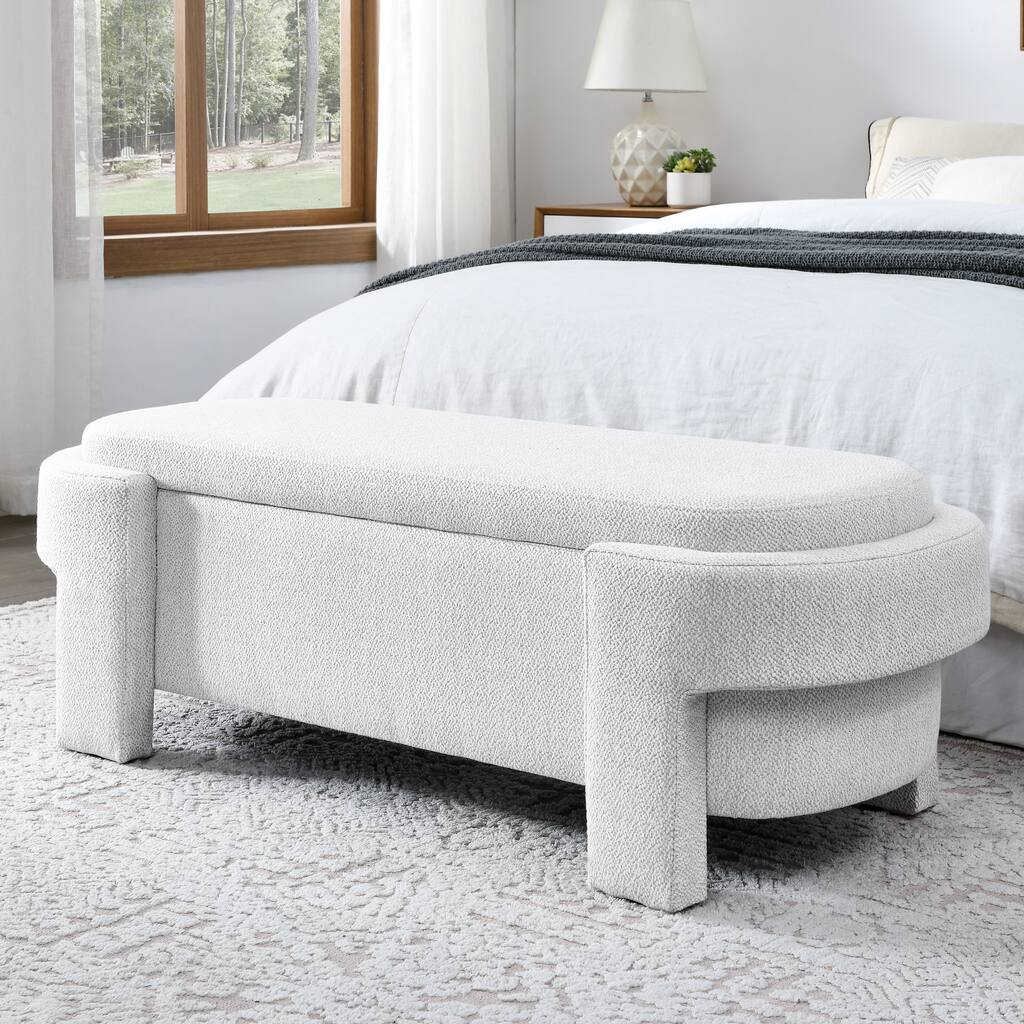 Linen Fabric Upholstered Bench with Large Storage Space for the Living Room, Entryway and Bedroom,White