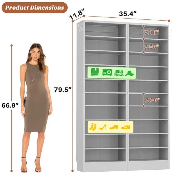 dimension image slide 0 of 10, Freestanding 10-Tier Shoe Storage Cabinet,Narrow Wood Shoe Rack Shoe Organizer,Sturdy Closet Organizer Open Display Cabinet