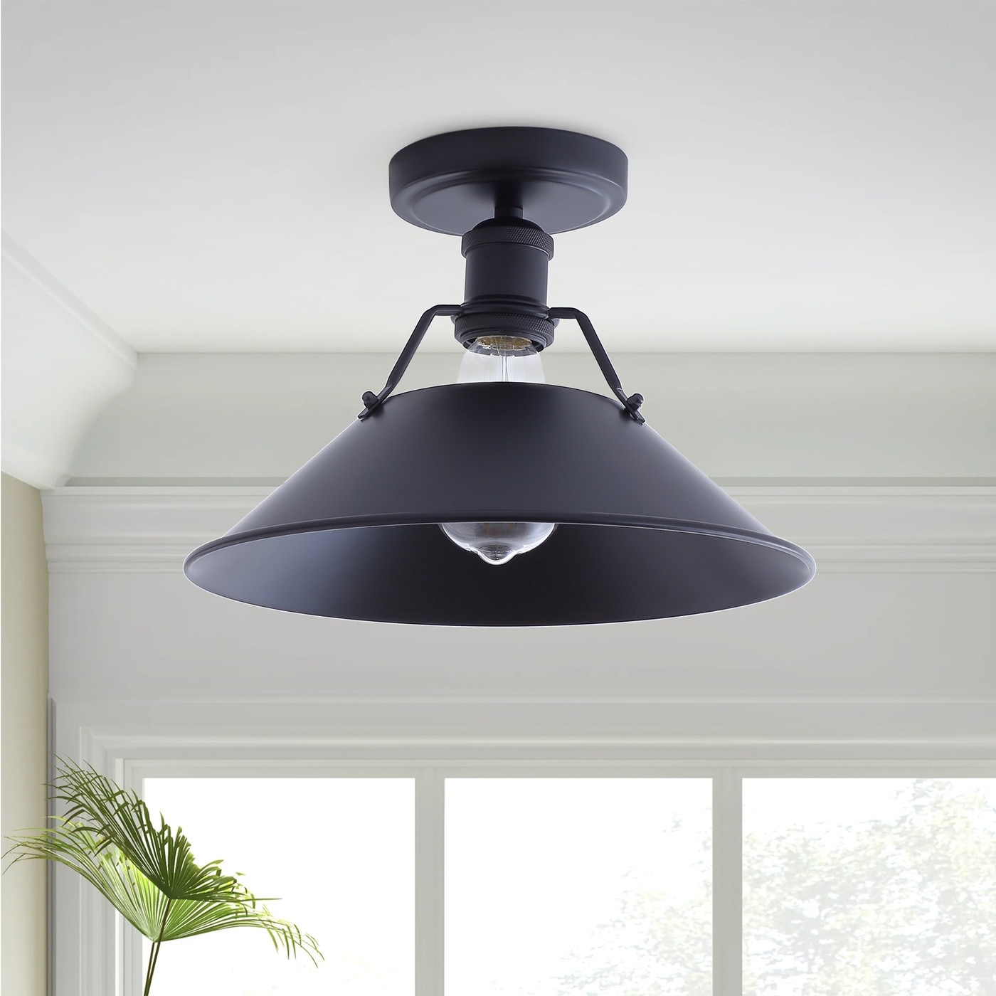 Vintage Black 1 Light Bell Shape Semi Flush Mount Lighting Fixture