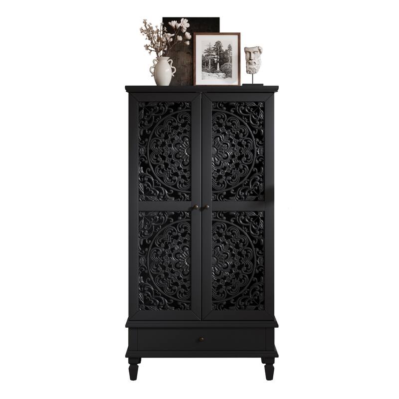 Roomfitters 55'' Tall Storage Cabinet, Carved Wood Accent Sideboard with Solid Wood Legs for Dining Room