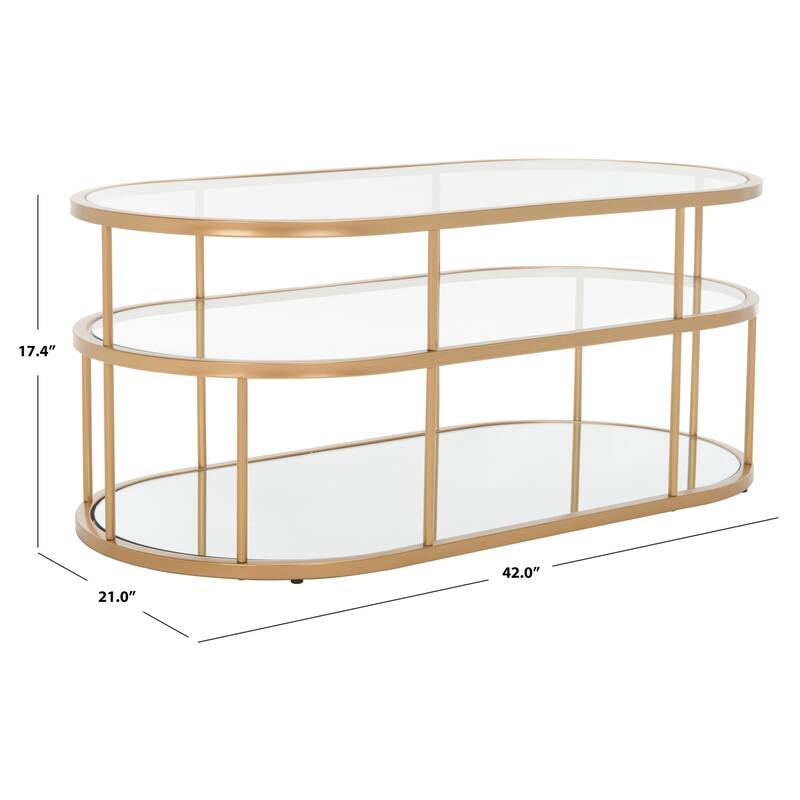 SAFAVIEH Frederica 3 Shelf Coffee Table - 42" L x 21" D x 17" H - 42Wx21Dx17H - Gold