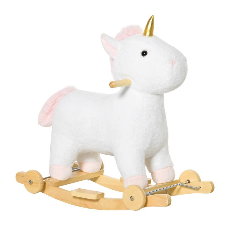 Dual-Function Unicorn Rocking Horse with Interactive Sounds, Soft Plush Body, and Safe Design for Kids 3-6 Years Old - White