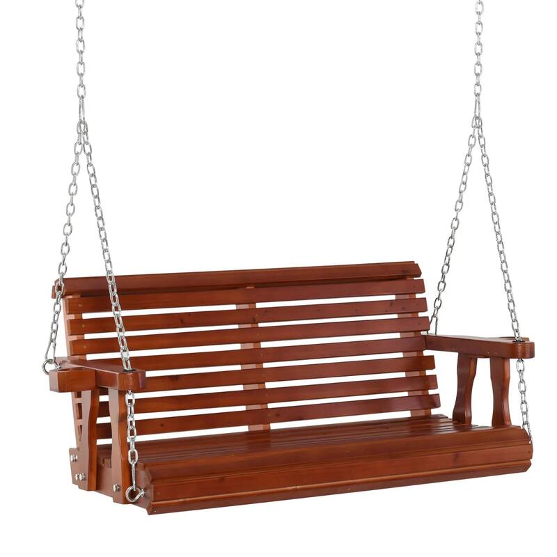 Heavy-Duty 2-Seat Wooden Porch Swing,440lb Capacity,Cup Holders,Chains