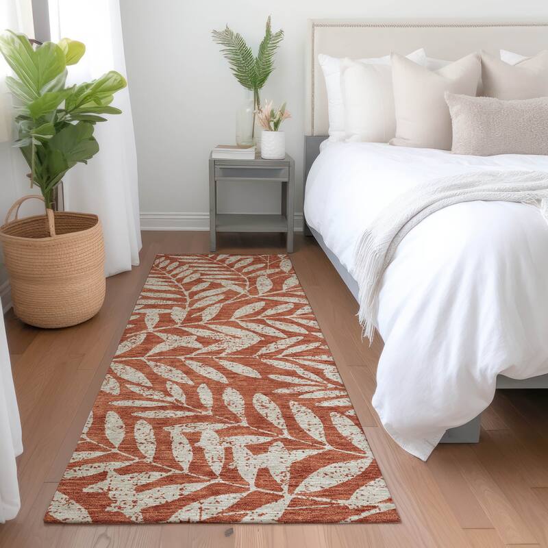 Premium Washable Super Soft Floral Jungle Mayfield Rug - Paprika - 2'3" x 7'6"
