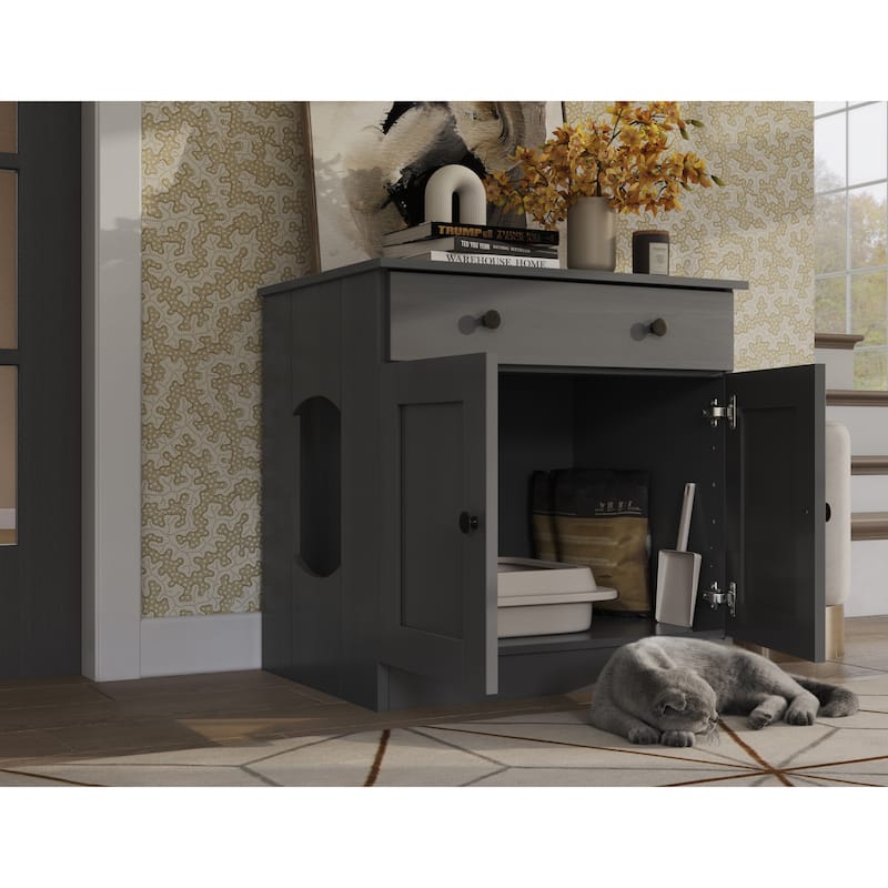 Palace Imports 100% Solid Wood Ziva 2-Door Cat Litter Box Enclosure with 2-Drawers