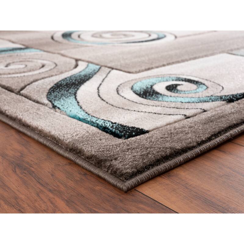 Orelsi Collection Abstract Area Rug with Hand Carved Accents