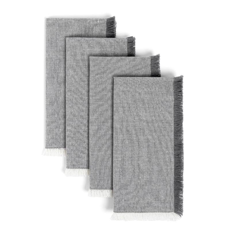over&back Woven Frayed Chambray Cotton Cloth Napkins - Machine Washable - Set of 4 - Grey