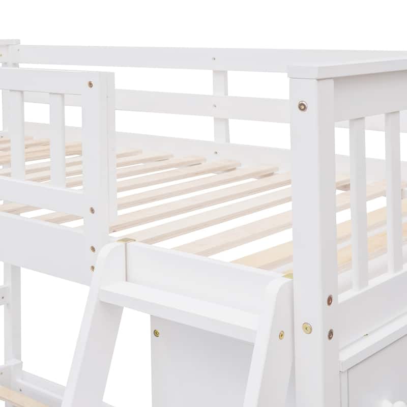 Twin over Full Bunk Bed with Six Drawers and Flexible Shelves