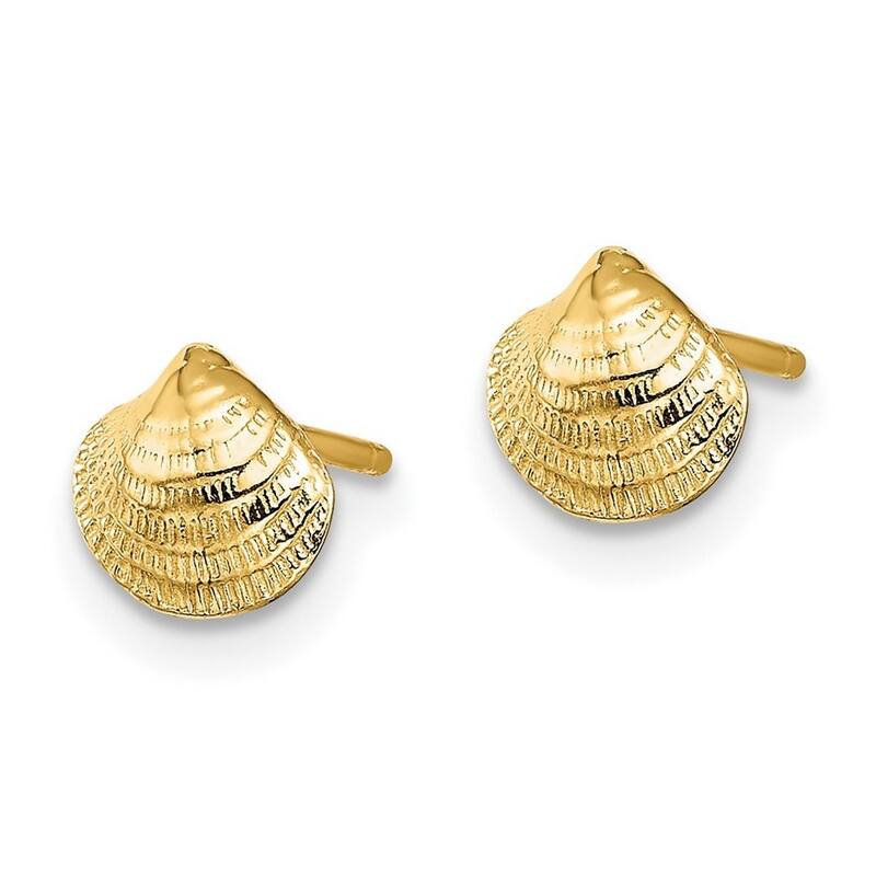 Curata 14k Yellow Gold Mini Clam Shell Post Earrings - 6.45x6.9mm