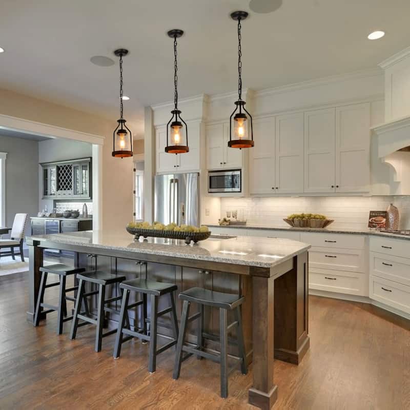 Anmytek Farmhouse 1-Light Black Cage Pendant Light Cylinder Glass Kitchen Island Lights for Dining Room - 7.1"D x 14.5" H - 7.1"D x 14.5" H