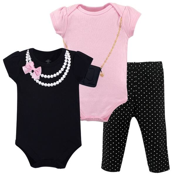 slide 1 of 1, Little Treasure Baby Girl Cotton Bodysuit and Pant Set, Pearls 0-3 Months - Pearls