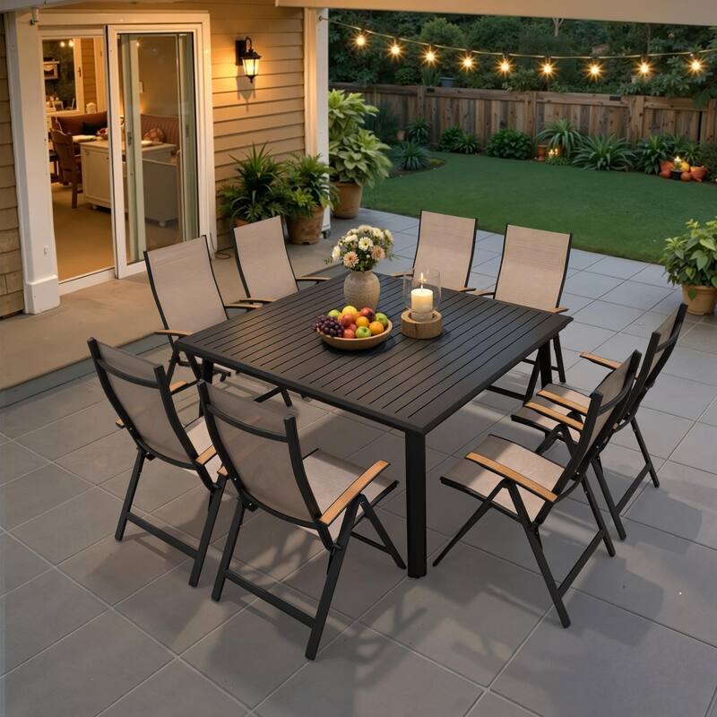 9/11/13-Piece Luxury Outdoor Dining Set All-Weather Aluminum Patio Furniture Foldable Chairs - 9PC-56.9in(Square)