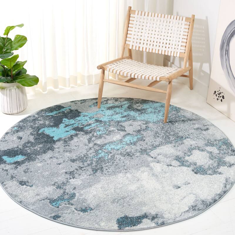 SAFAVIEH Adirondack Cordelia Abstract Glam Rug - 10' Round - Turquoise/Grey