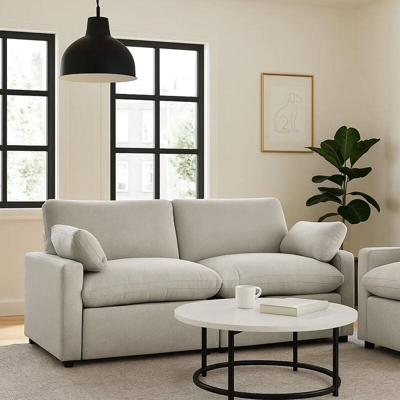 Biny Modular Power Reclining Loveseat, 2 Pillows, Light Gray, 86 Inch