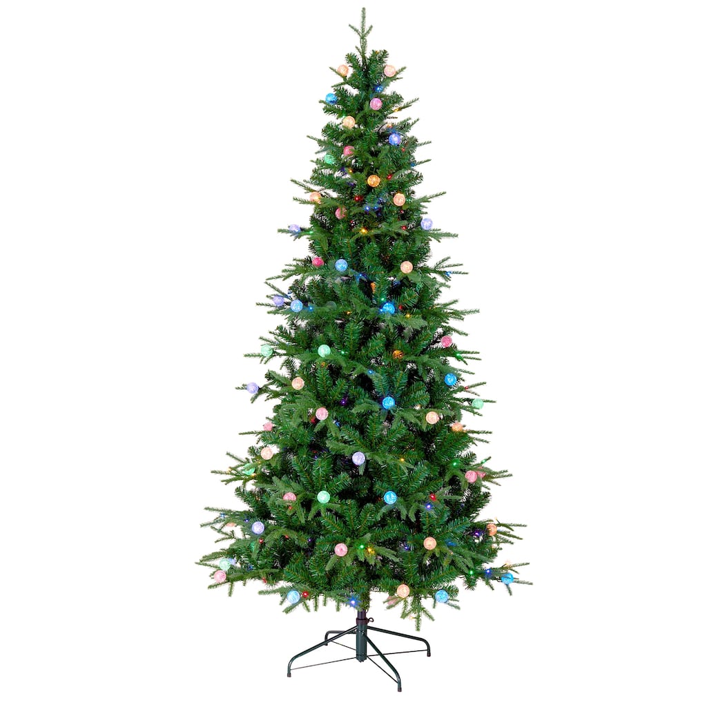National Tree Company 6 ft. Pre-lit Feel Real Artificial Duxbury Hinged Light Green Tree with 200 Dual Color Globe Lights