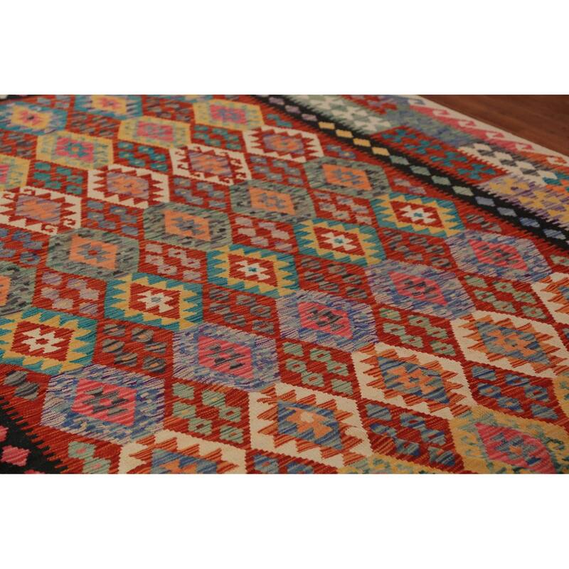 All-Over Kilim Oriental Area Rug Flatweave Orange Wool Carpet - 8'3"x 11'8"