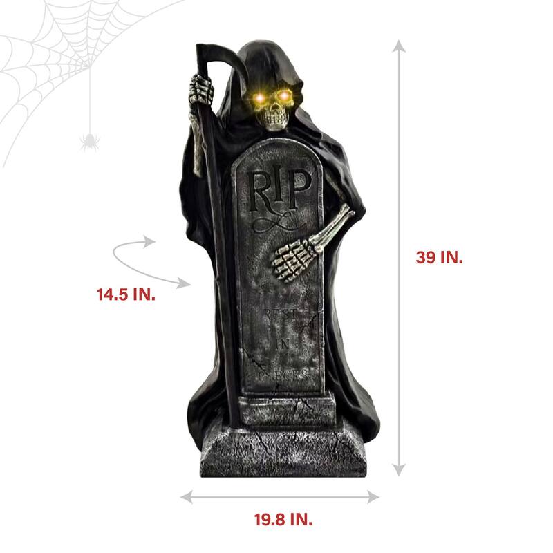 Haunted Hill Farm 39-in. Grim Reaper Holding Sickle Statue with LED Eyes