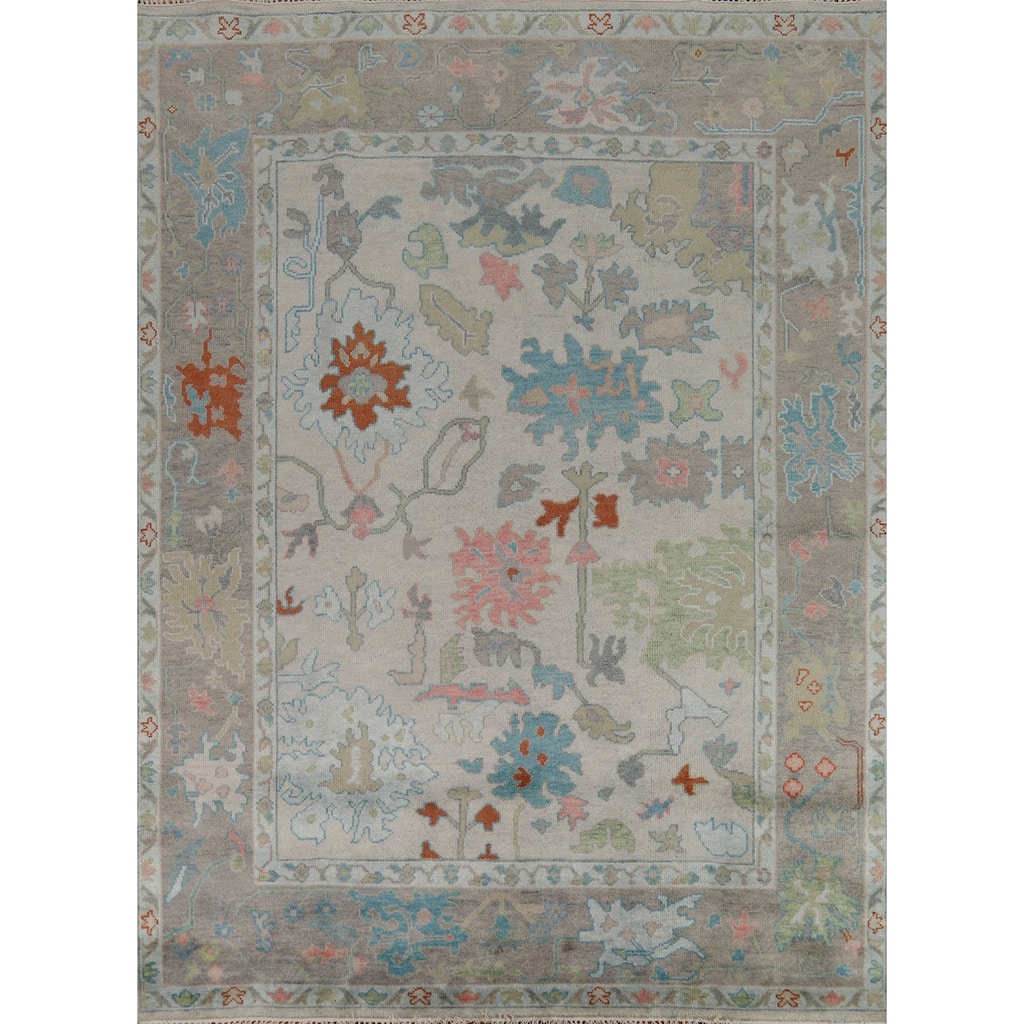 All-Over Grays Oushak Indian Area Rug Hand-Knotted Wool Carpet - 7'11" x 9'11"