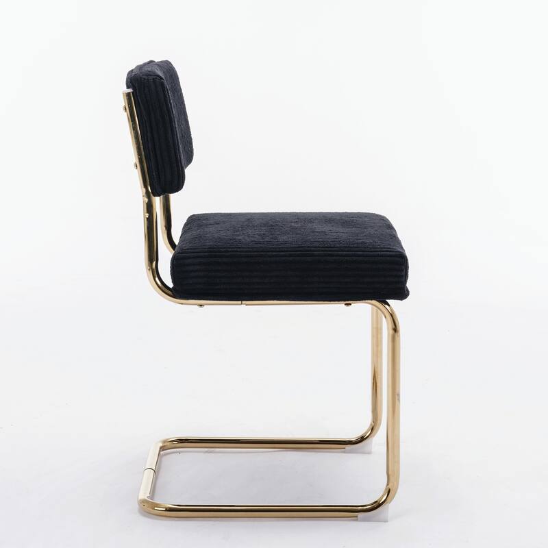 Modern Dining Chairs with Corduroy Fabric and Gold Metal Base, Set of 2