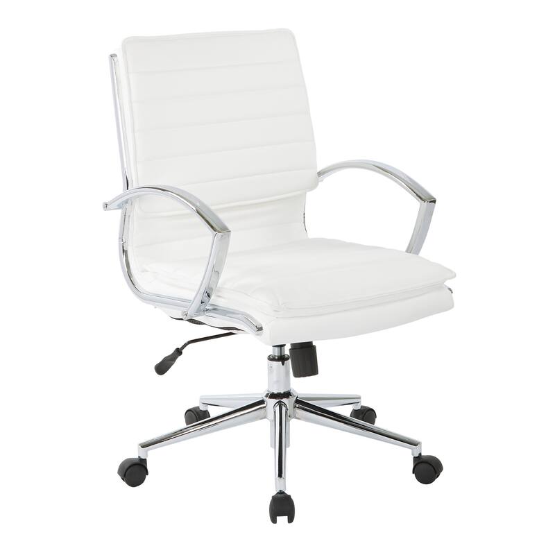 Faux Leather Chair/ Chrome Base Mid-back Professional Managers Chair w/ Removable Sleeves - White/Silver