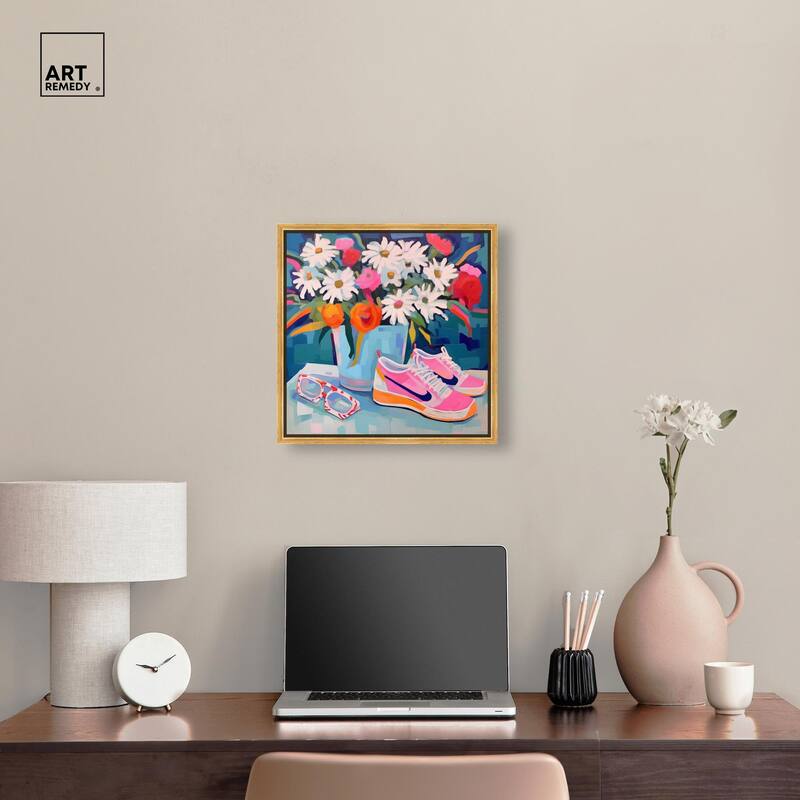 Whimsical Sneakers Flower Vase Canvas by Art Remedy