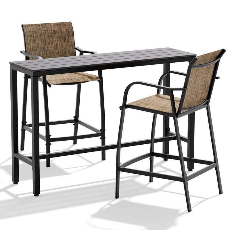 Outdoor Patio Bar Stools Set Rectangle Bar Table with Barstools