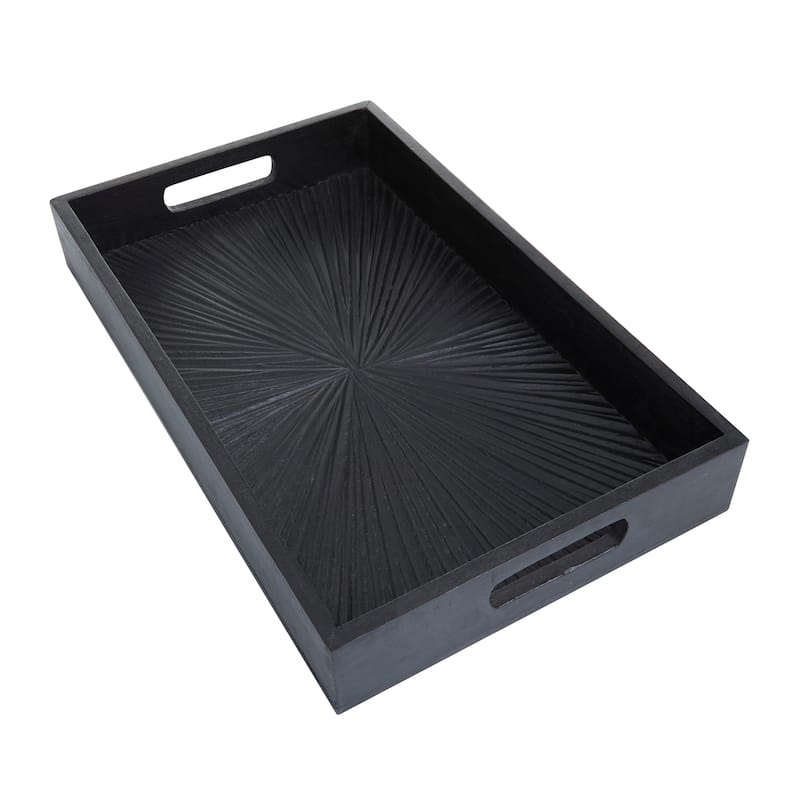 Mango Wood Starburst Carved Tray - Set of 3 Black - Roche River Decor - 13"W x 18"L x 3"H
