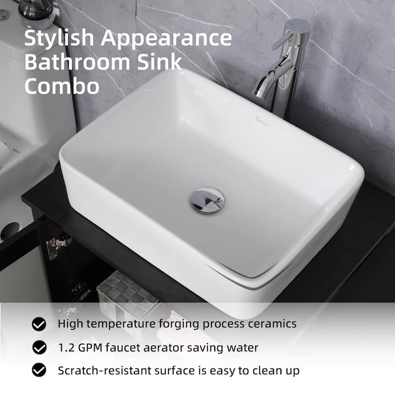 eclife 36" Bathroom Vanity Black Set with Side Cabinet Vessel Sink Faucet Combo