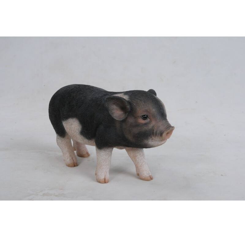 9" Standing Black Baby Piglet Outdoor Garden Statue
