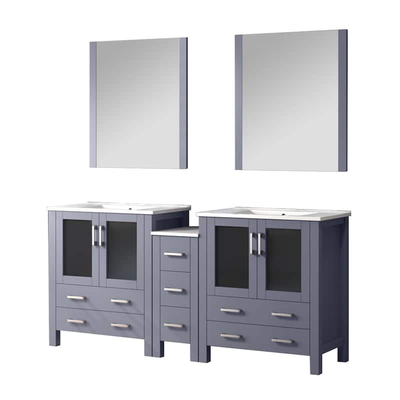 Lexora Volez 72 Inch Bathroom Vanity Cabinet in Dark Grey with Top and Mirror