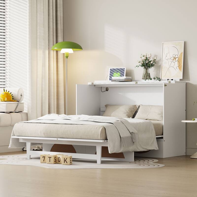 Modern Murphy Bed with Drawer, USB Ports, and Outlets