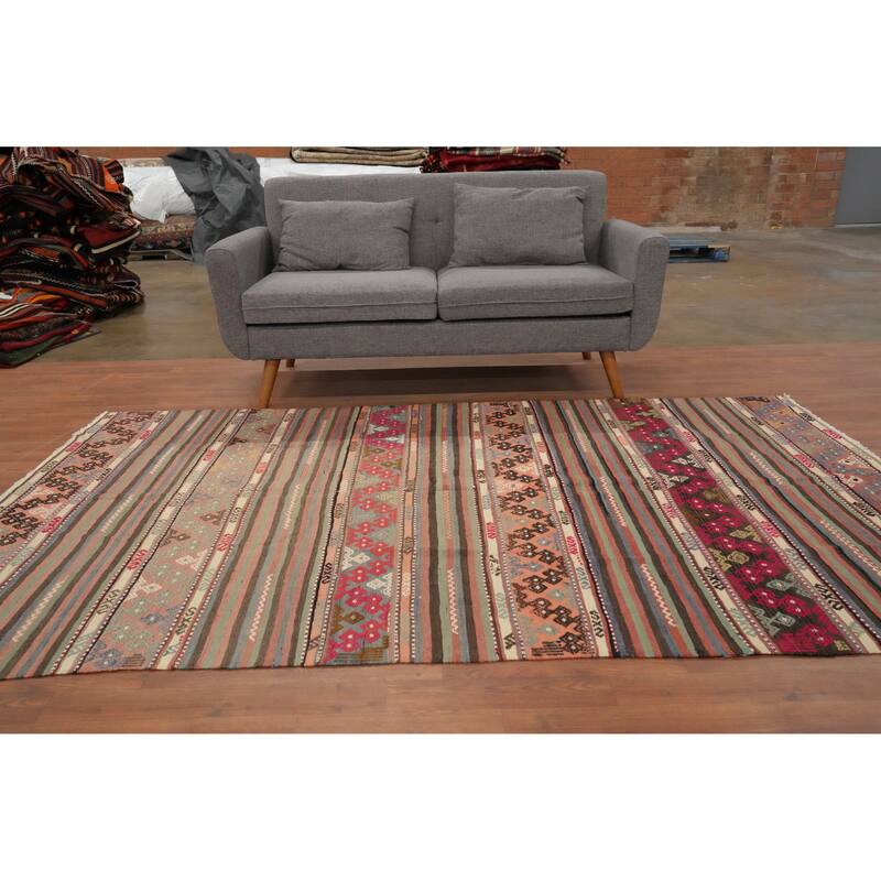 Hand Woven Oriental 100% Wool Carpet Southwestern Tribal Multi-Colored Kilim Area Rug - 8' 7'' X 5' 3''